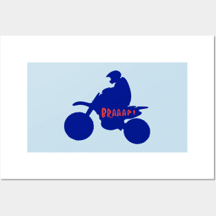 Dirt bike Motocross silhouette Braaap in Blue Posters and Art